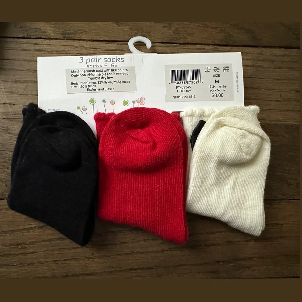 Holiday Baby Socks | Red Cream Black Bow Set of 2 12–24 Mos.